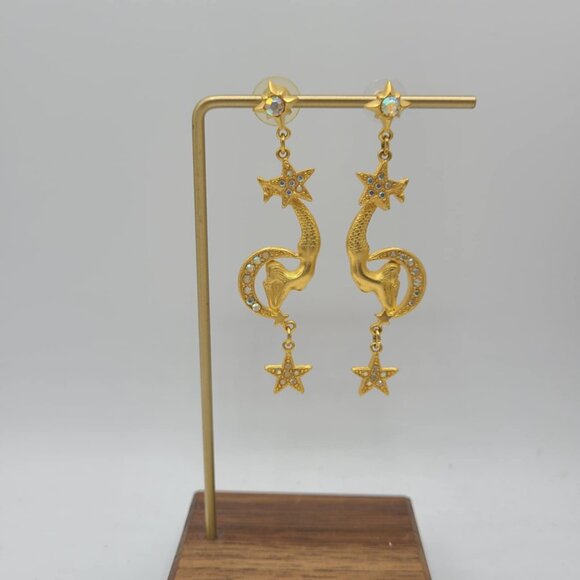 Kirks Folly Vintage Gold Tone Moon and Start Mermaid Earrings NWOT! - Picture 15 of 16